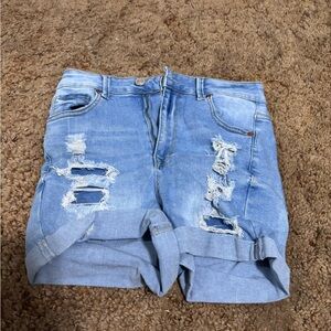 Wax Jean Light Blue Distressed Jean Shorts